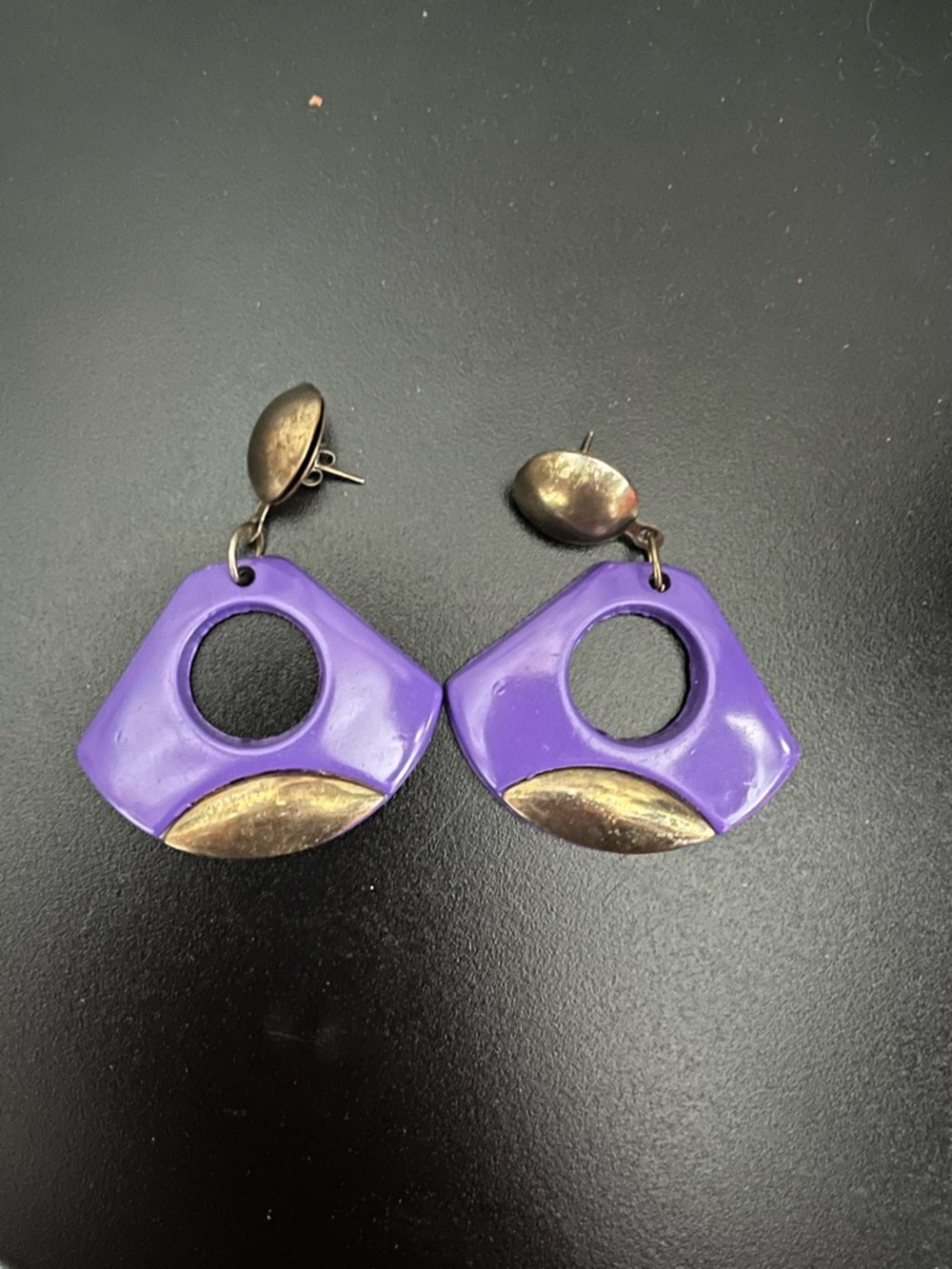 Vintage Purple Geometric Drop Earrings with Gold Accent